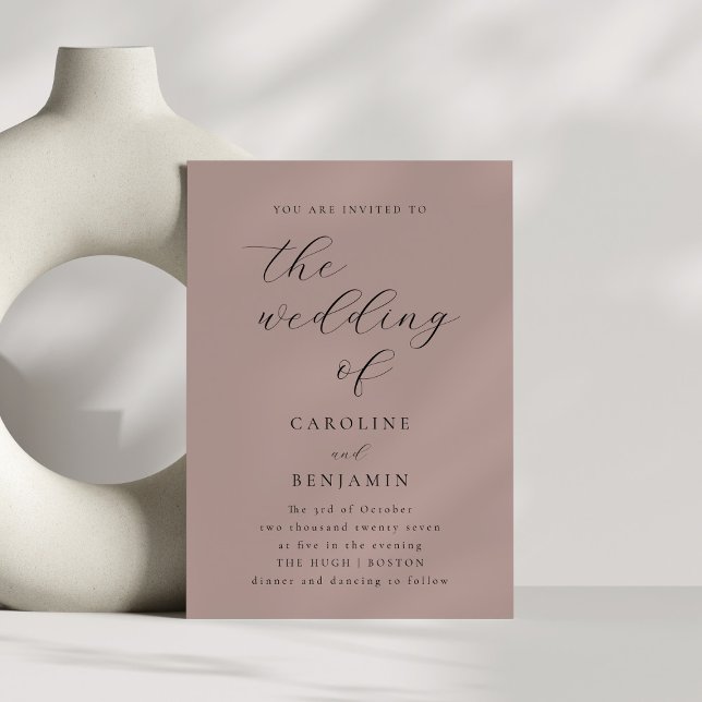 Elegant Minimalist Dusty Mauve Calligraphy Wedding Invitation (Creator Uploaded)
