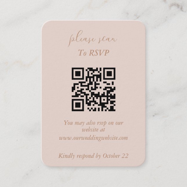 Elegant minimalist dusty pink and gold QR Enclosure Card (Front)