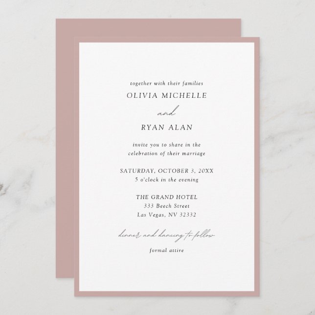 Elegant Minimalist Dusty Pink Wedding Invitation (Front/Back)