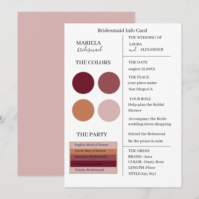 Elegant Minimalist Dusty Rose Bridesmaid Invitatio Invitation (Front/Back)
