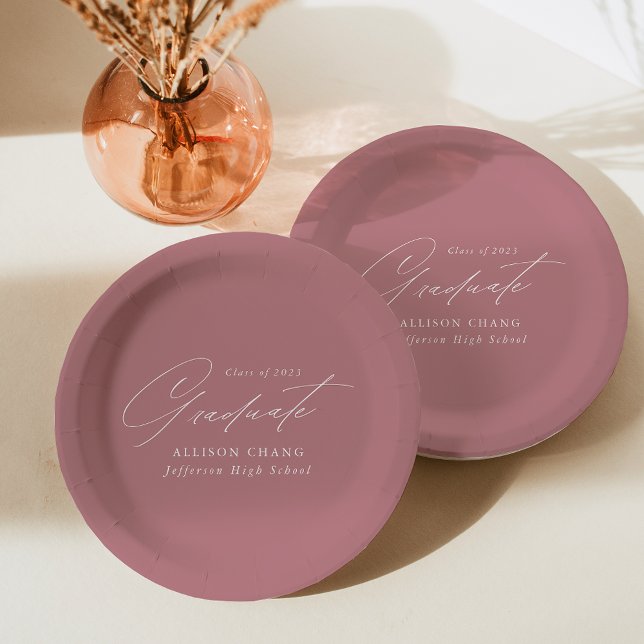 Elegant Minimalist Dusty Rose Graduation Paper Plate (Creator Uploaded)