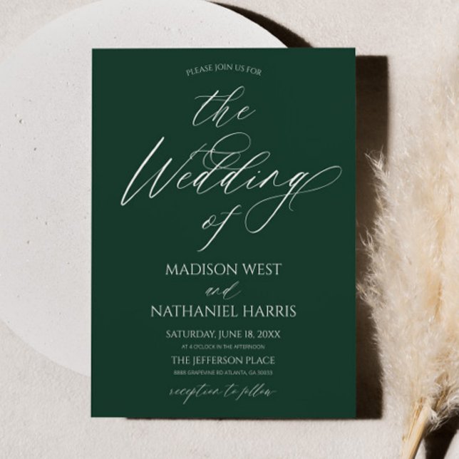 Elegant Minimalist Emerald Green Wedding Invitation (Creator Uploaded)
