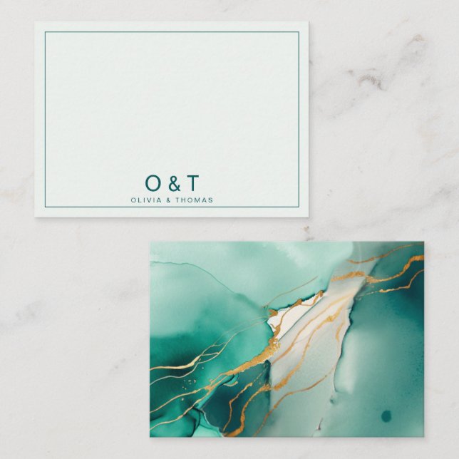 Elegant Minimalist Emerald Wedding Couple Monogram Card (Front/Back)