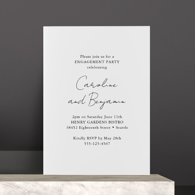 Elegant Minimalist Engagement Party White Invitation (Creator Uploaded)