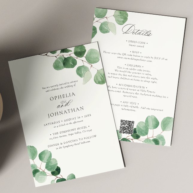 Elegant Minimalist Eucalyptus All-In-One Wedding Invitation (Creator Uploaded)
