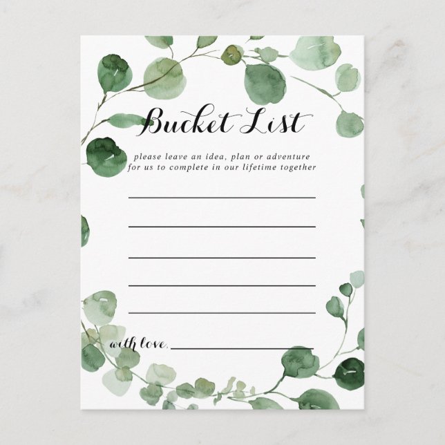 Elegant Minimalist Eucalyptus Bucket List Cards (Front)