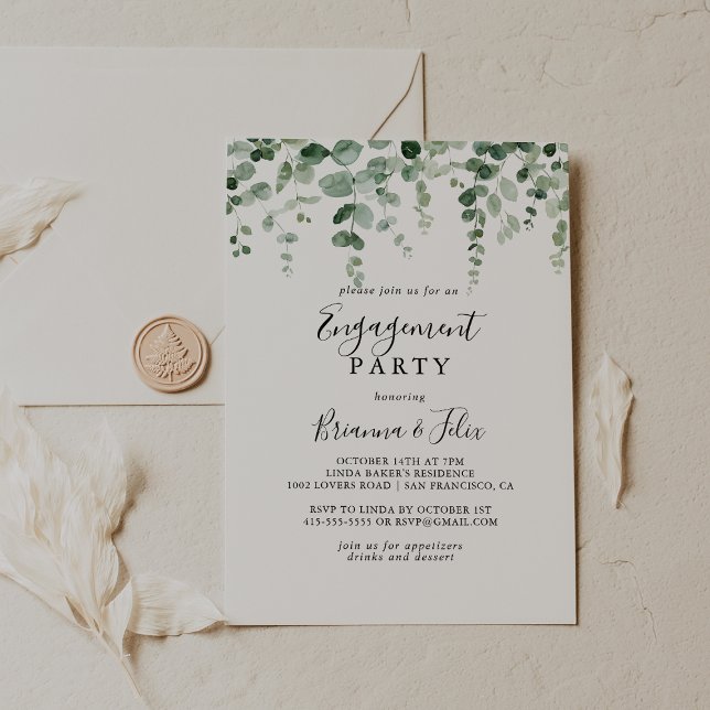 Elegant Minimalist Eucalyptus Engagement Party  Invitation (Creator Uploaded)