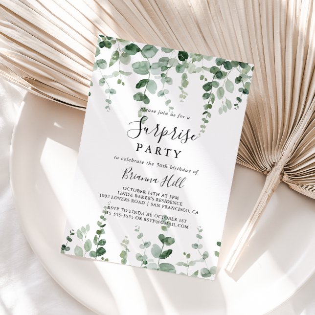 Elegant Minimalist Eucalyptus Surprise Party  Invitation (Creator Uploaded)