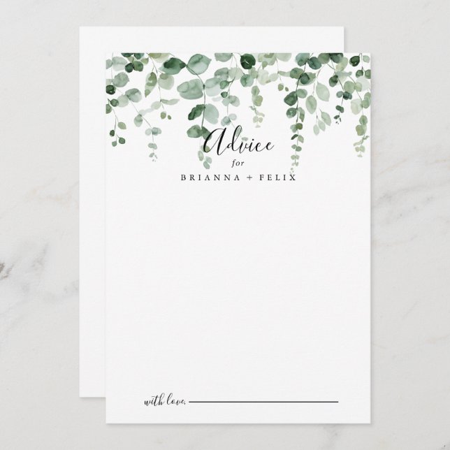 Elegant Minimalist Eucalyptus Wedding Advice Card (Front/Back)