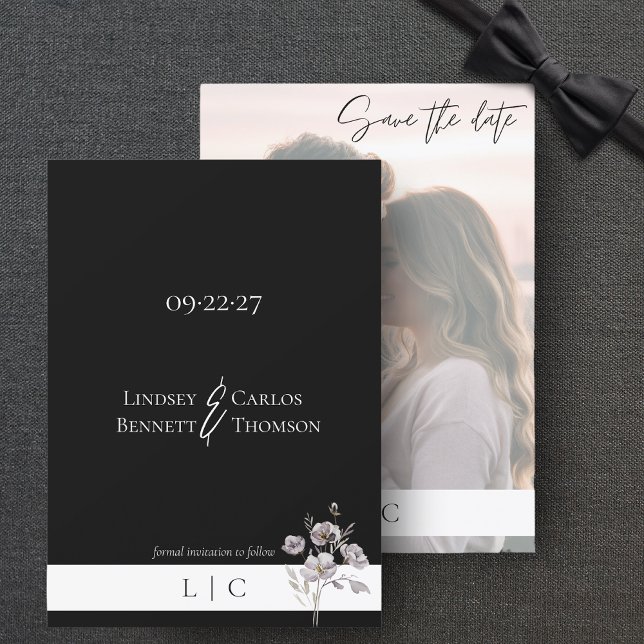 Elegant minimalist faded Photo Caligraphy Black Save The Date (Creator Uploaded)