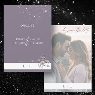 Elegant minimalist faded Photo Caligraphy Purple Save The Date