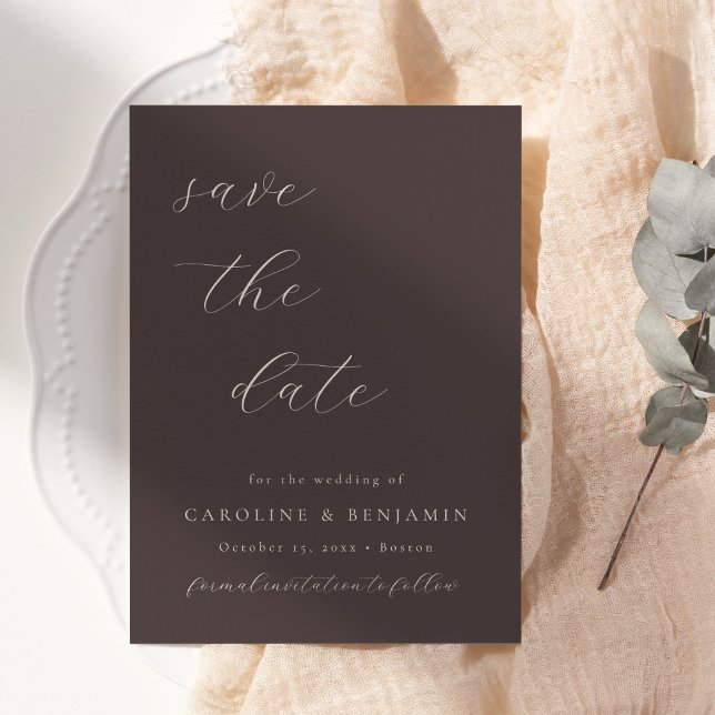 Elegant Minimalist Fall Brown Calligraphy Wedding Save The Date (Creator Uploaded)