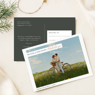 Elegant Minimalist Family Christmas Photo Holiday Postcard