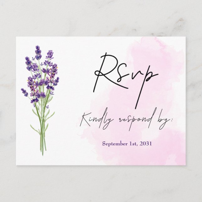 Elegant Minimalist Fashion Lavender RSVP Wedding Postcard (Front)