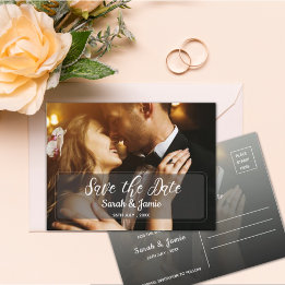 Elegant Minimalist Faux Vellum 2 Photo Wedding Announcement Postcard