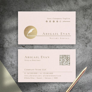 Elegant Minimalist Feather Icon Blush Pink & Gold Business Card