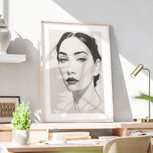 Elegant Minimalist Female Portrait Line Art Poster