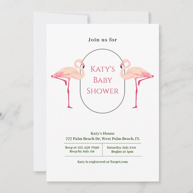 Elegant Minimalist Flamingo Baby Shower Invitation (Front)