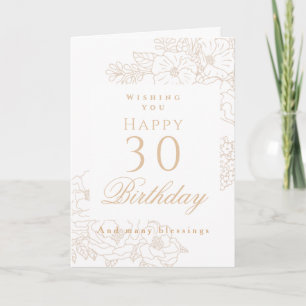 Elegant Minimalist  Floral 30th White Birthday Card