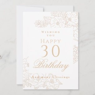 Elegant Minimalist Floral 30th White Birthday Card
