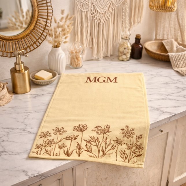 Elegant Minimalist Floral Design with Monogram Bath Towel Set (Creator Uploaded)