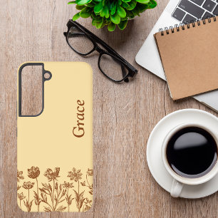 Elegant Minimalist Floral Design with Monogram Samsung Galaxy Case