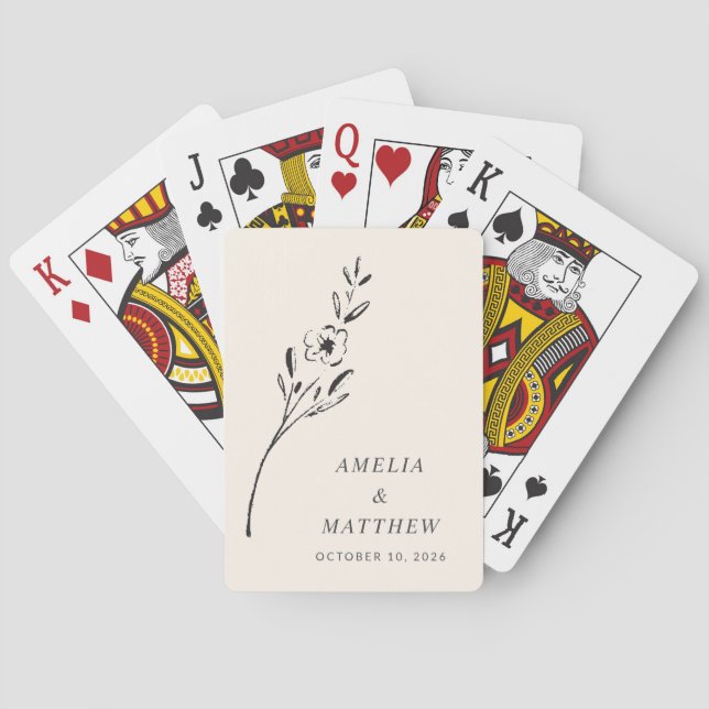 Elegant Minimalist Floral Drawing Custom Wedding Playing Cards (Back)
