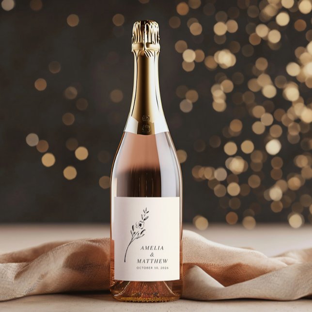Elegant Minimalist Floral Drawing Custom Wedding Wine Label (Creator Uploaded)
