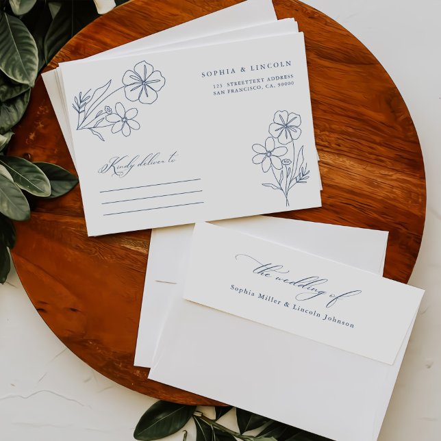 Elegant Minimalist Floral Drawing Wedding  Envelope (Creator Uploaded)