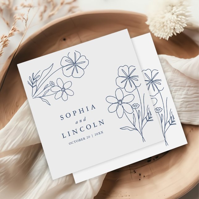 Elegant Minimalist Floral Drawing Wedding  Napkin (Creator Uploaded)