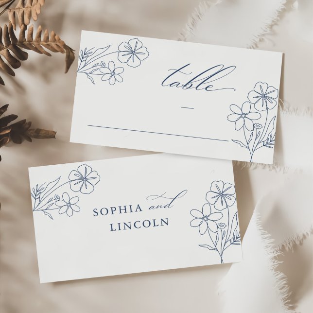 Elegant Minimalist Floral Drawing Wedding Place Card (Creator Uploaded)