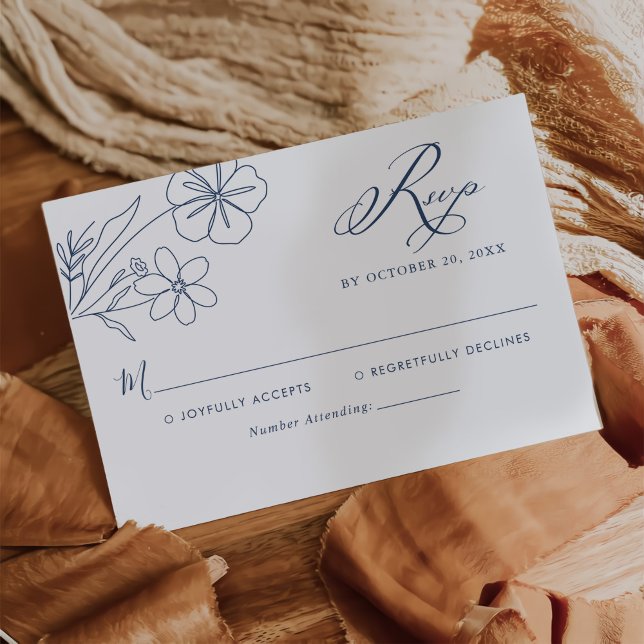 Elegant Minimalist Floral Drawing Wedding RSVP Card (Creator Uploaded)