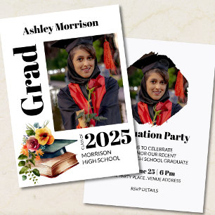 Elegant minimalist floral graduation  2 photo  invitation