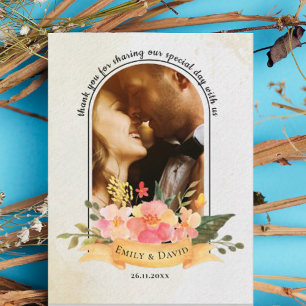 Elegant Minimalist Floral Photo Wedding Thank You Postcard