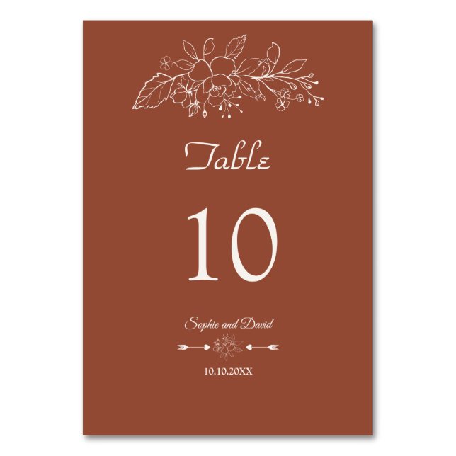Elegant Minimalist Floral Sage Green Wedding Table Number (Front)