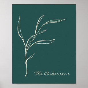 Elegant Minimalist Floral Teal Green Personalised  Poster