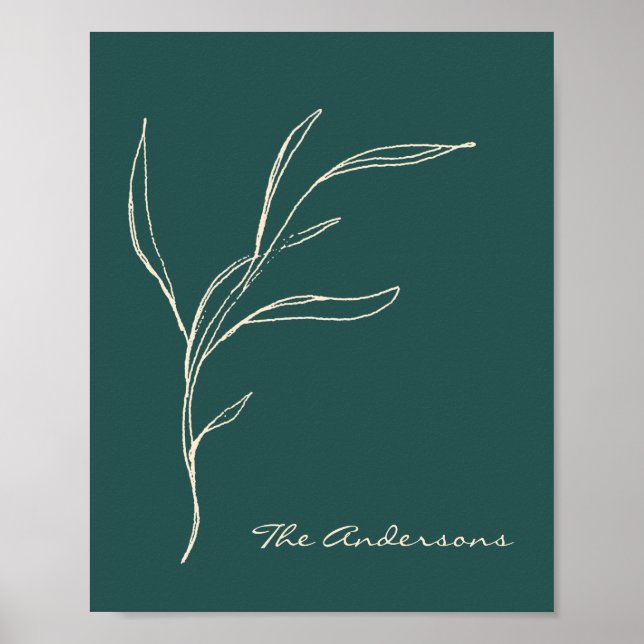 Elegant Minimalist Floral Teal Green Personalised  Poster (Front)