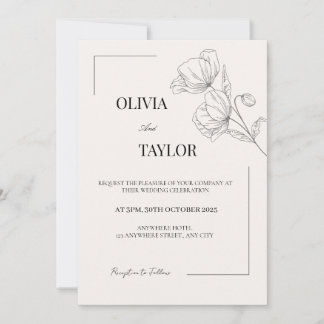 Elegant Minimalist Floral Wedding Invitation