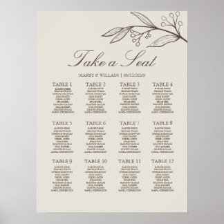Elegant Minimalist Floral Wedding Seating Chart 