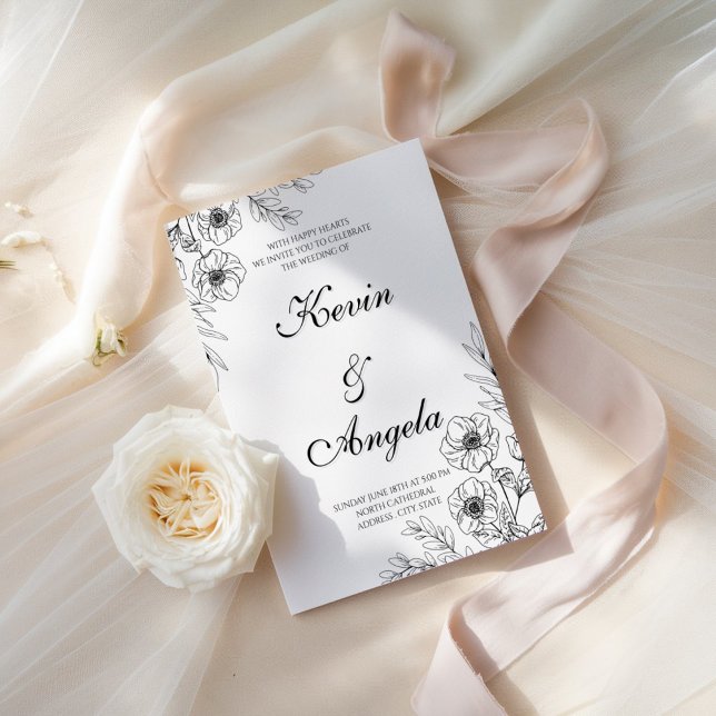Elegant Minimalist Floral Weeding  Invitation (Creator Uploaded)