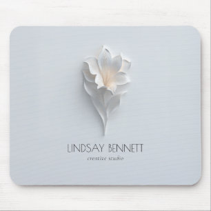 Elegant Minimalist Floral White Blue  Mouse Pad