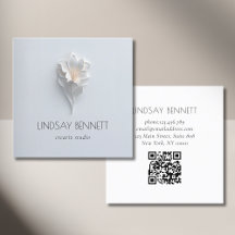 Elegant Minimalist Floral White Blue QR Code