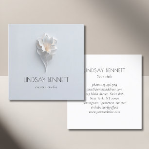 Elegant Minimalist Floral White Blue Square Business Card