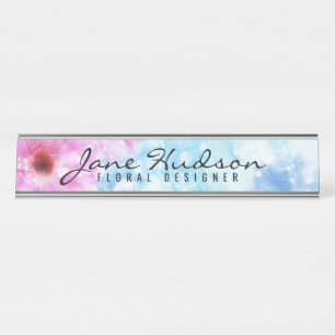 Elegant Minimalist Flower Design Desk Name Plate