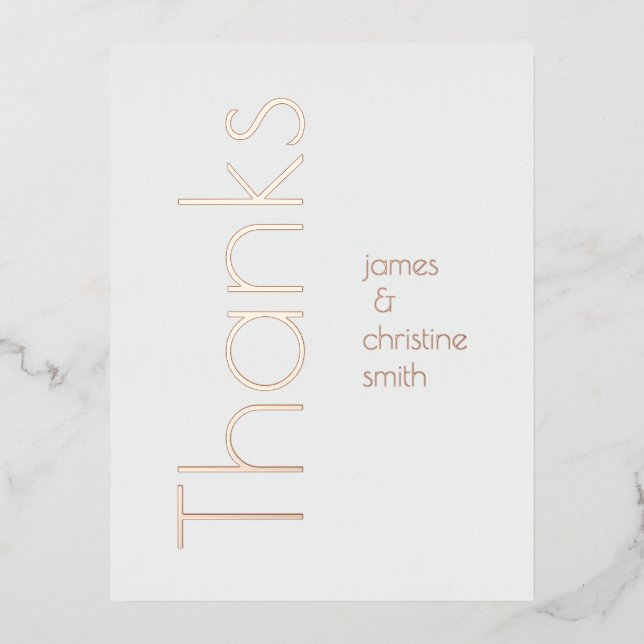 Elegant Minimalist Foil Lettered Thanks Postcard (Front)