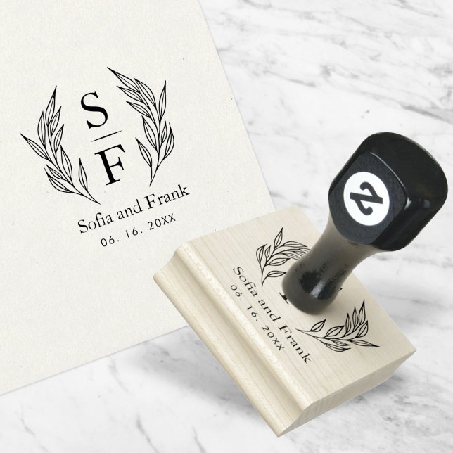 Elegant Minimalist Foliage Wedding Monogram  Rubber Stamp (Creator Uploaded)