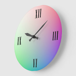 Elegant Minimalist Four Hour Roman Markers Rainbow Large Clock