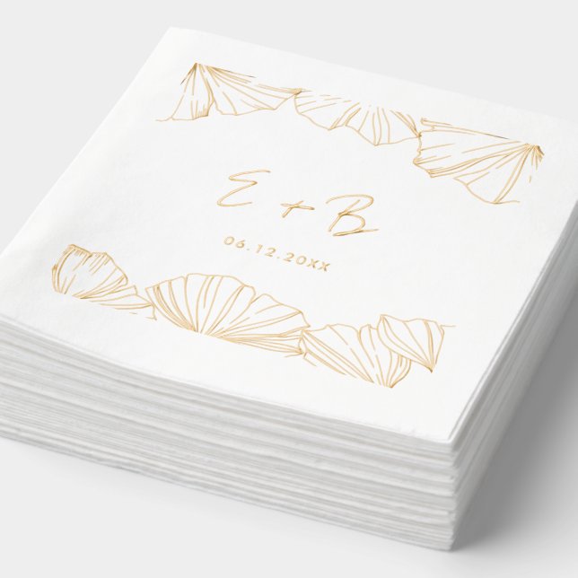 Elegant minimalist Ginkgo Biloba wedding gold Foil Napkins (Detail)