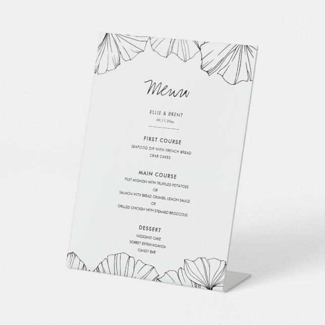Elegant minimalist Ginkgo Biloba wedding menu Pedestal Sign (Front)