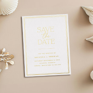 Elegant Minimalist Gold Foil Save The Date Foil Invitation Postcard